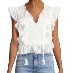 Tularosa - Cole Embroidered Ruffle Top, White, Size S